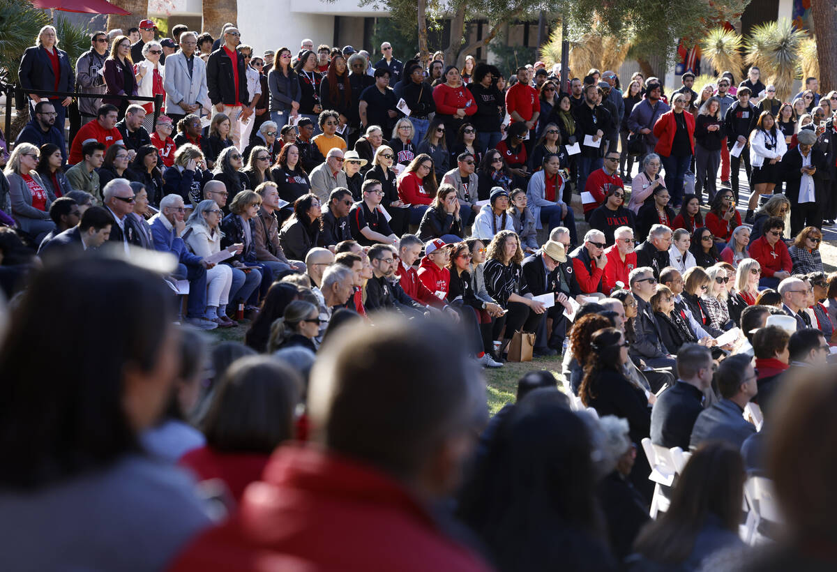 UNLV students and faculty members attend the remembrance ceremony in honor of three professors ...