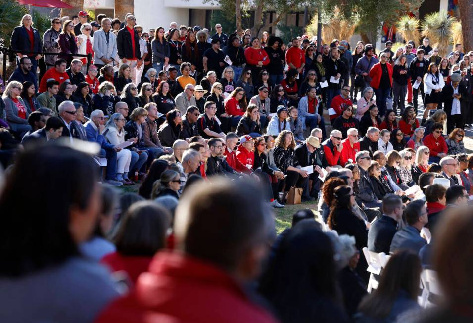 UNLV students and faculty members attend the remembrance ceremony in honor of three professors ...