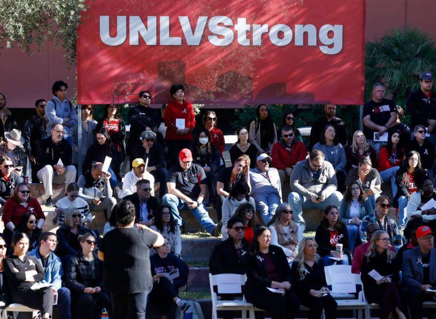 UNLV students and faculty members attend the remembrance ceremony in honor of three professors ...