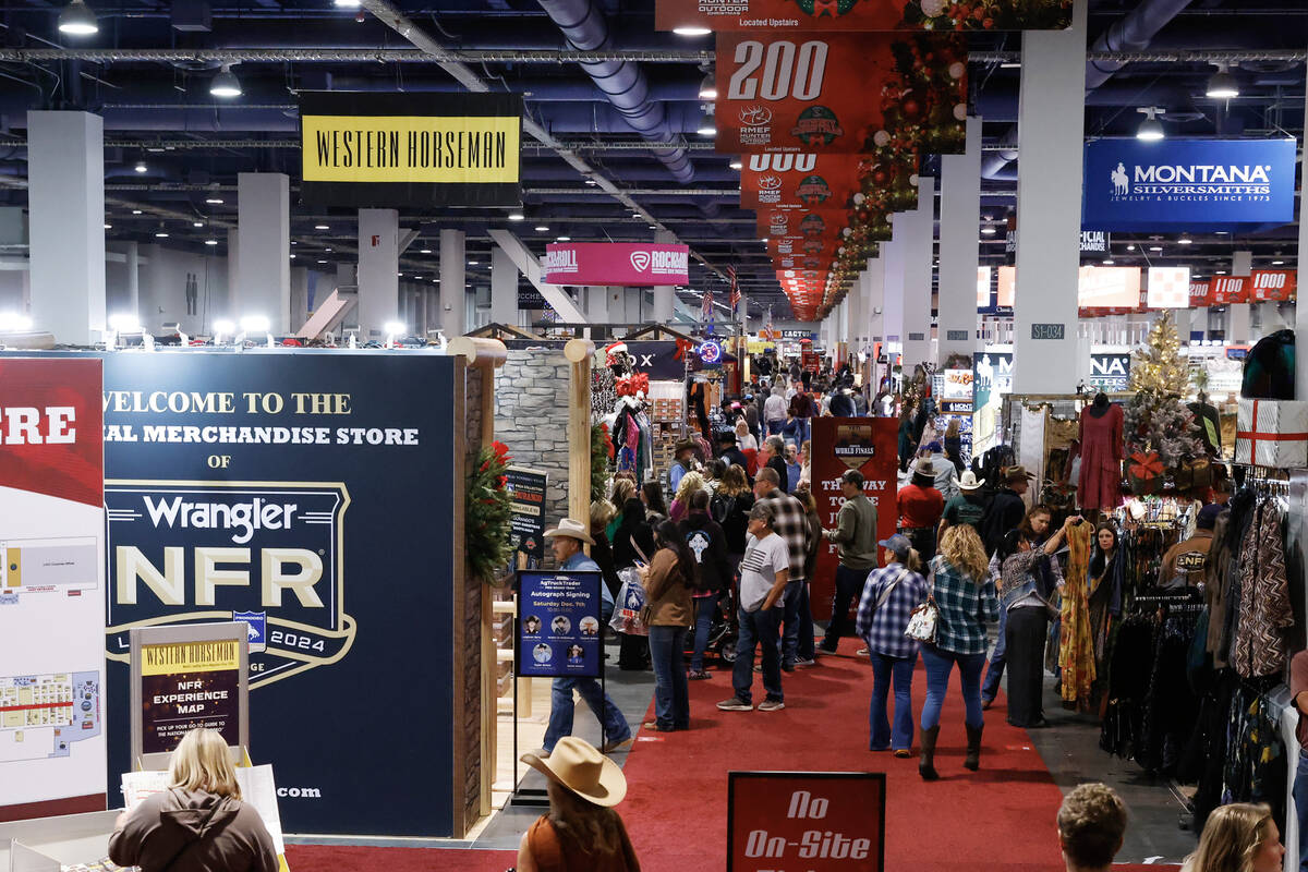 Shoppers arrive at Cowboy Christmas at the Las Vegas Convention Center, on Friday, Dec. 6, 2024 ...