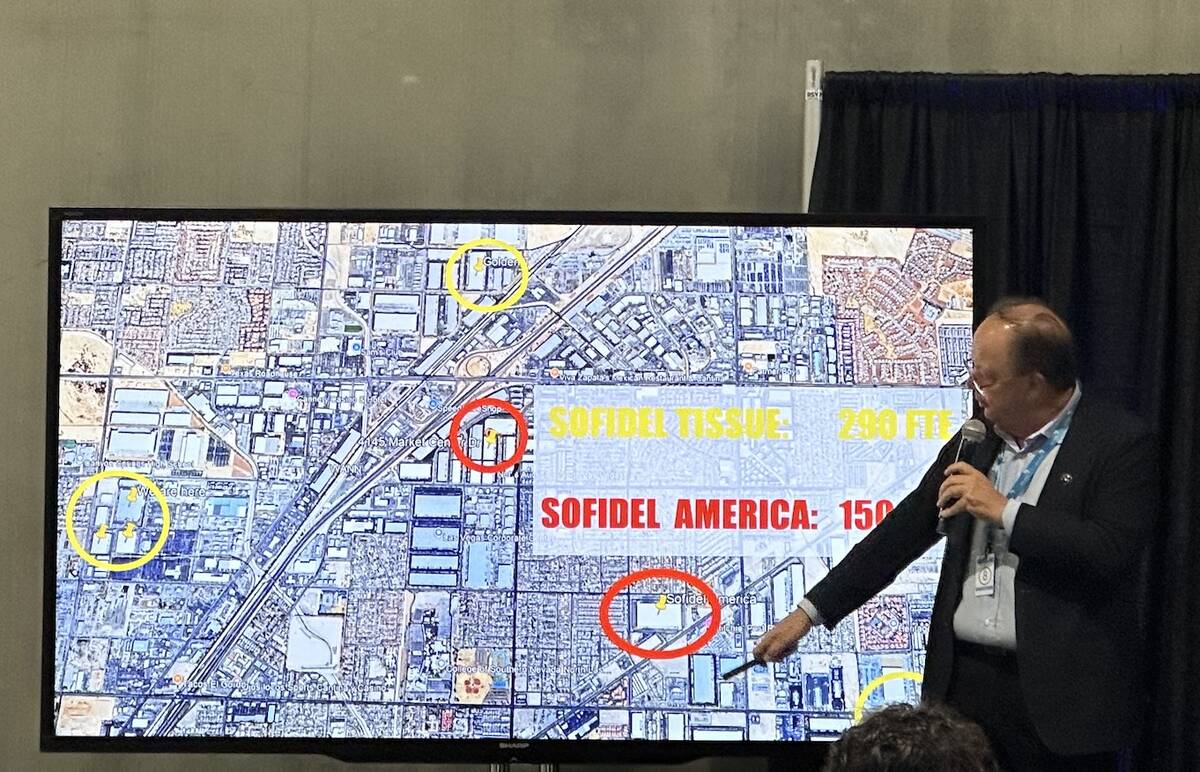 Sofidel CEO Luigi Lazzareschi showcasing the five Sofidel locations in Las Vegas. (Emerson Drew ...