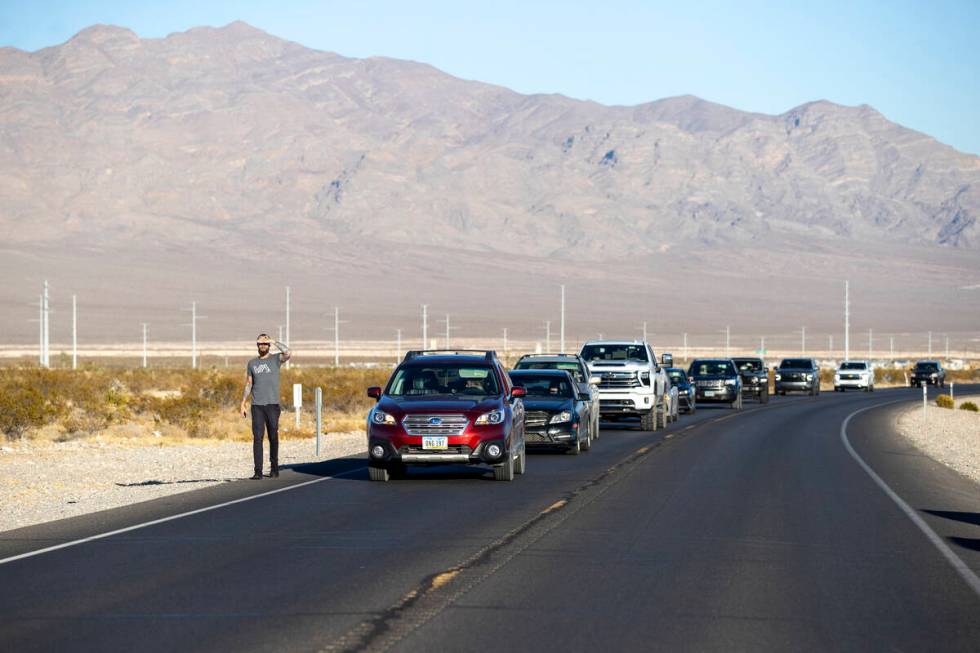 Nevada Highway Patrol close Kyle Canyon Road to allow a plane to take flight after it emergency ...