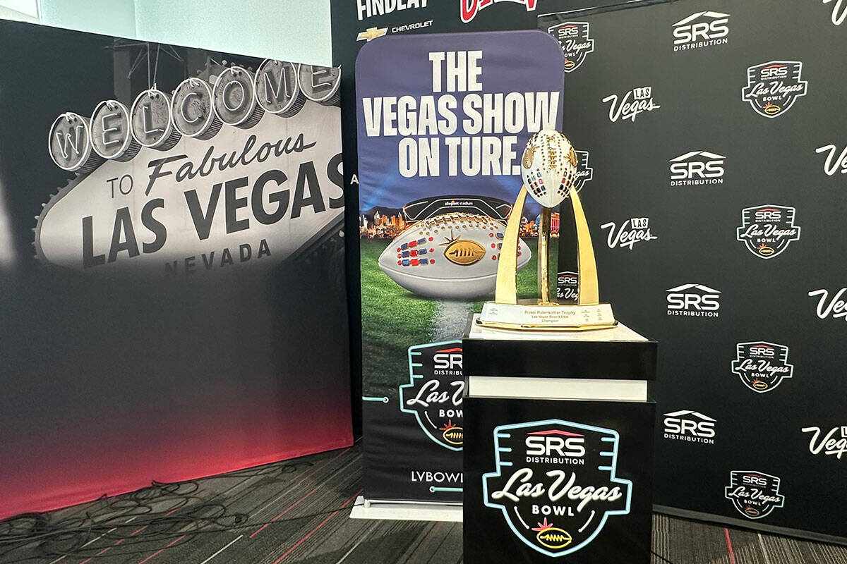 The Rosie Ralenkotter Las Vegas Bowl XXXIII Champion trophy at UNLV on Sunday, Dec. 8, 2024. (H ...