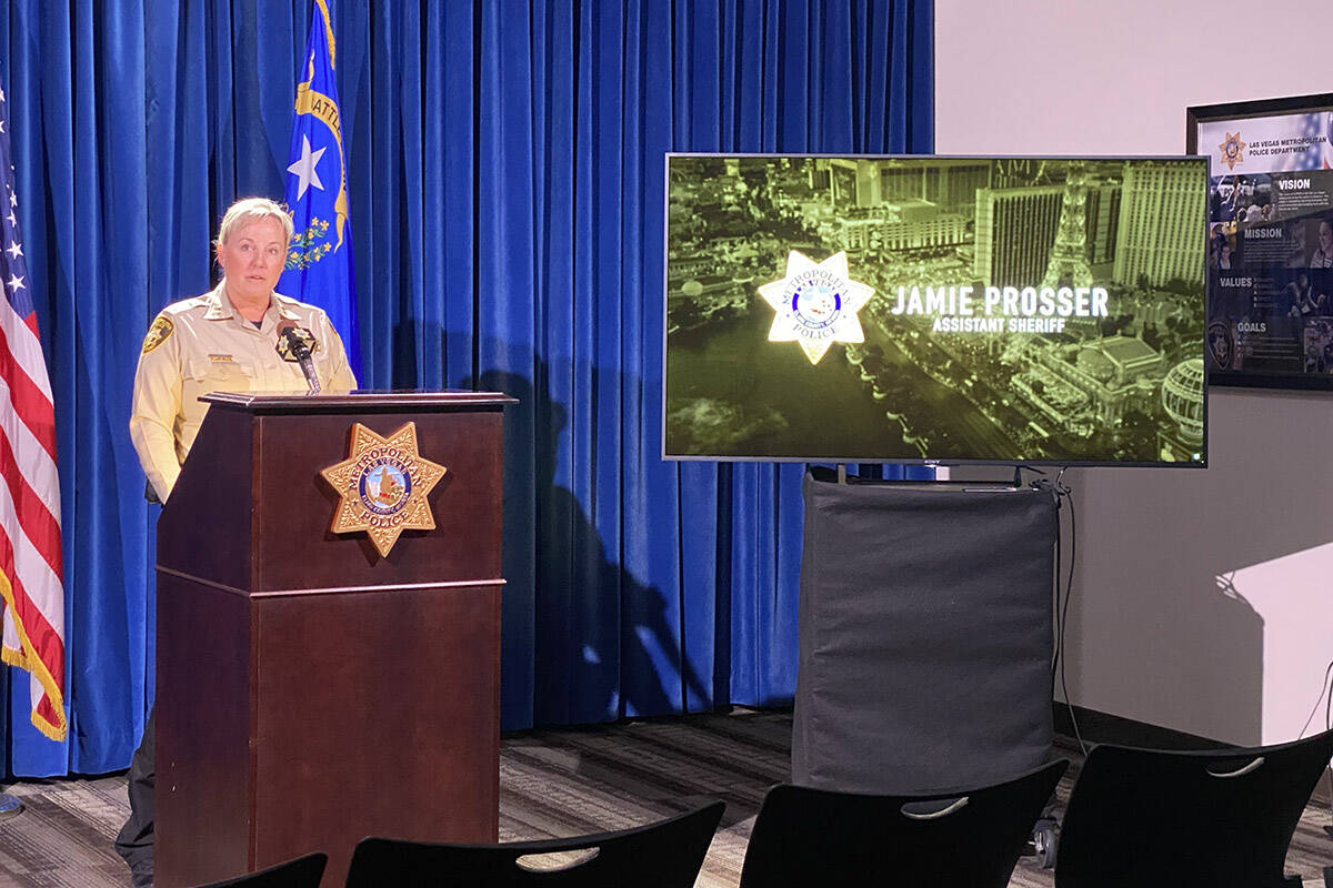 Metropolitan Police Department Assistant Sheriff Jamie Prosser speaks to the media about a rece ...