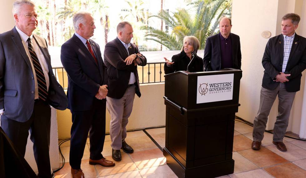 New Mexico Gov. Michelle Lujan Grisham speaks at a press conference during the Western Governor ...