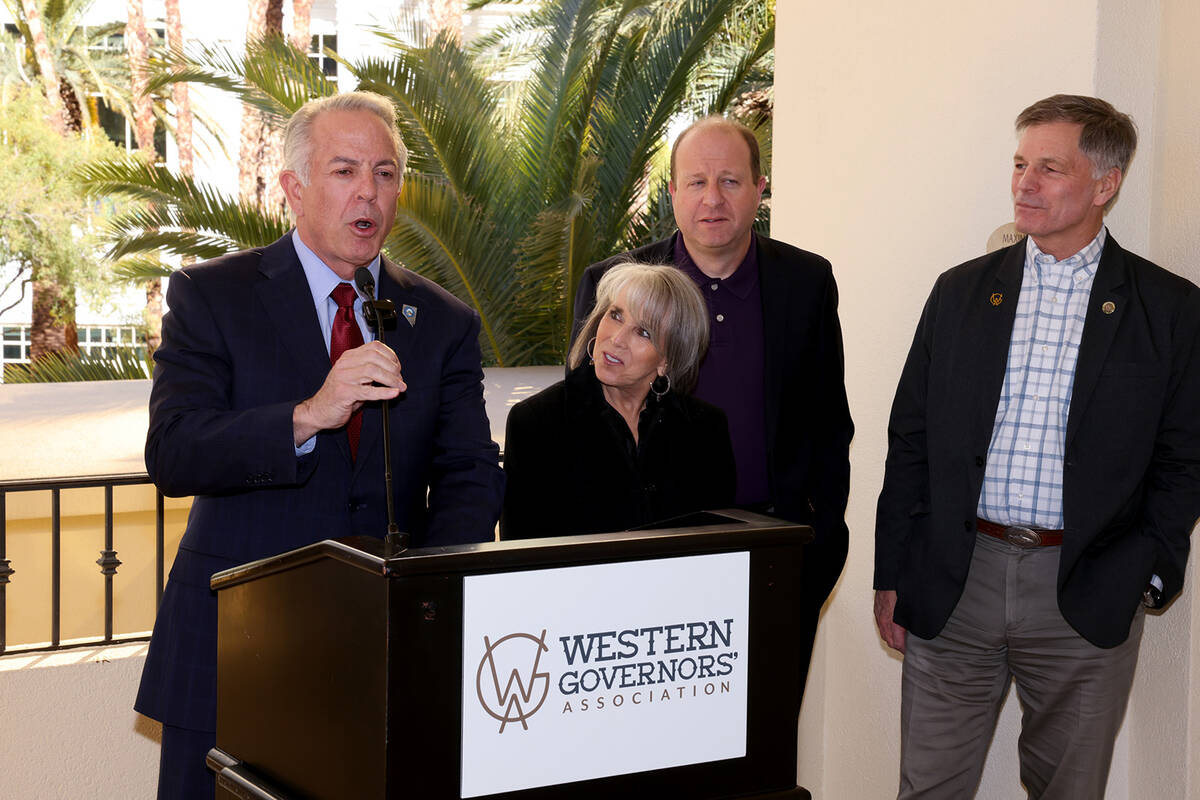 Nevada Gov. Joe Lombardo speaks at a press conference during the Western Governors’ Asso ...