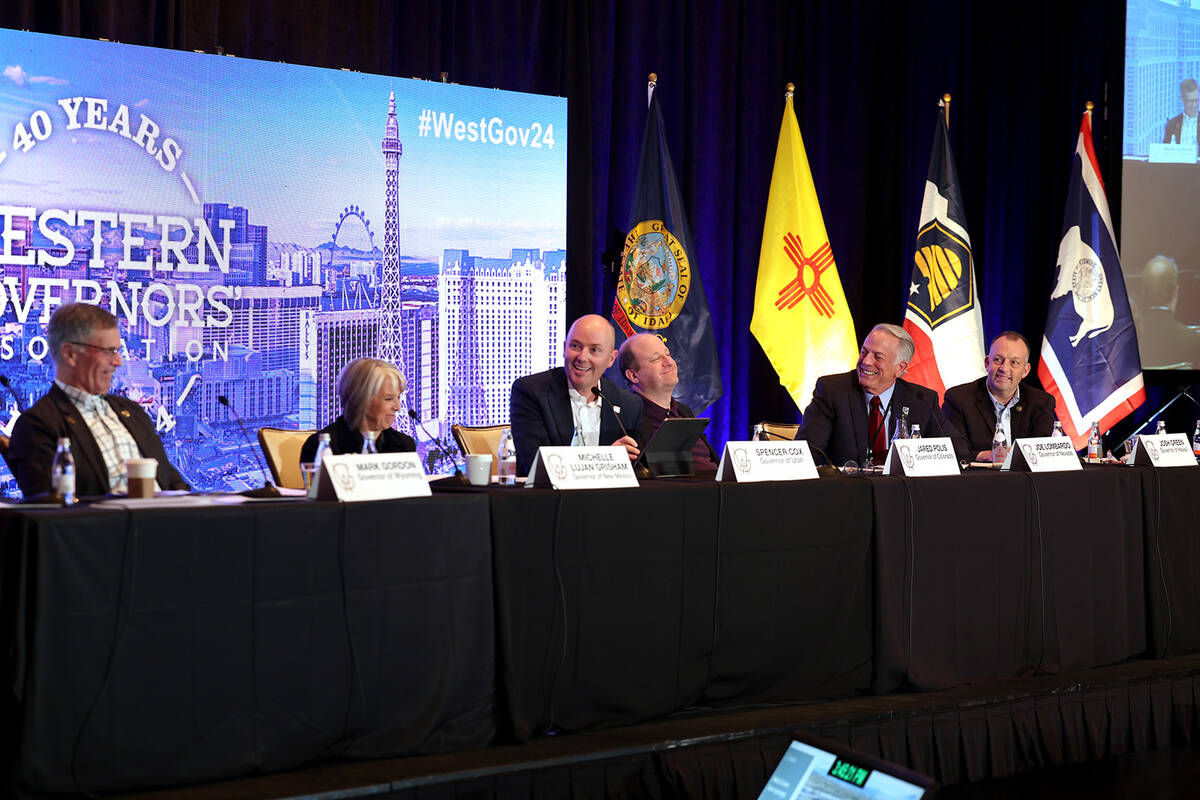 Wyoming Gov. Mark Gordon, from left, New Mexico Gov. Michelle Lujan Grisham, Utah Gov. Spencer ...