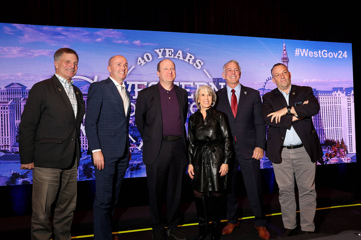 Wyoming Gov. Mark Gordon, from left, Utah Gov. Spencer Cox, Colorado Gov. Jared Polis, New Mexi ...