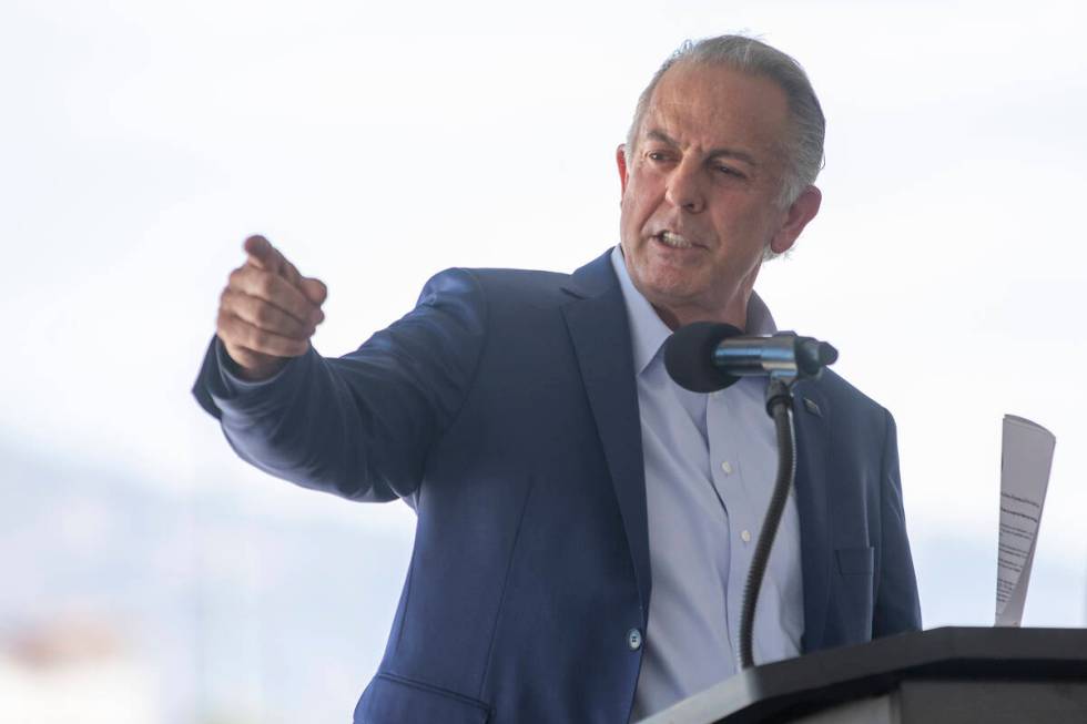 Gov. Joe Lombardo speaks during an Ovation Development Corp. groundbreaking ceremony Monday, Au ...