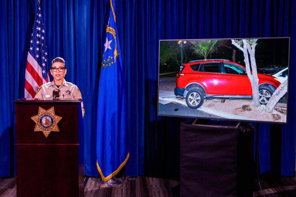 Metropolitan Police Department Asst. Sheriff Yesenia Yatomi leads a press conference noting the ...