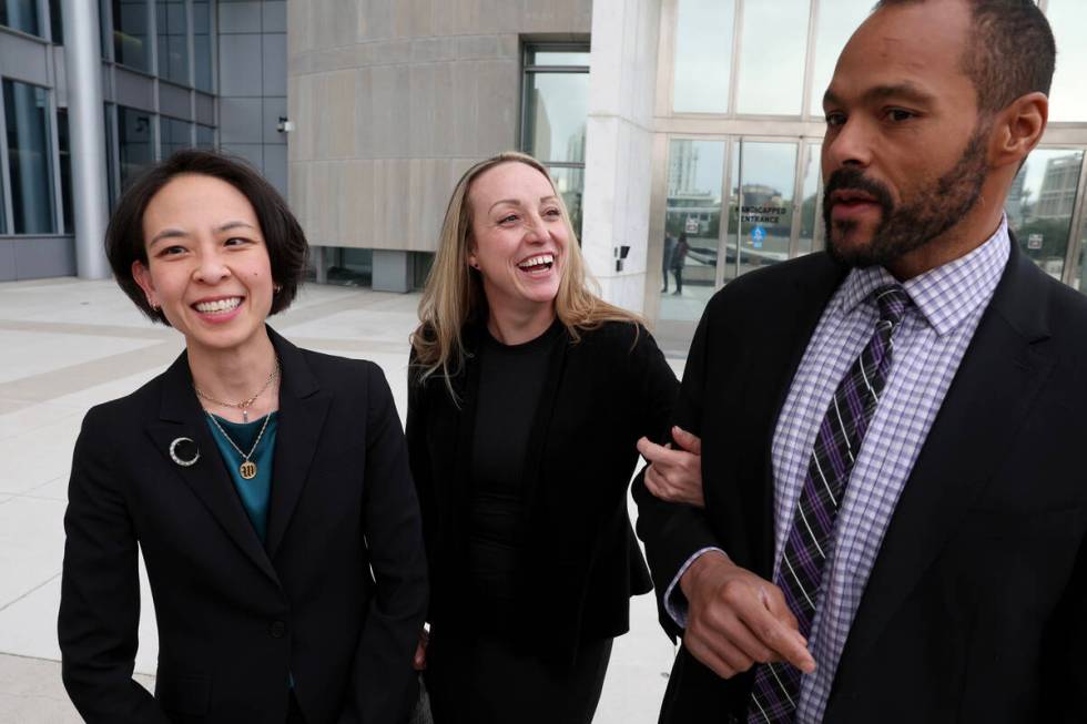 Kirstin “Blaise” Lobato reacts outside of the Lloyd George U.S. Courthouse in Las Vegas wit ...