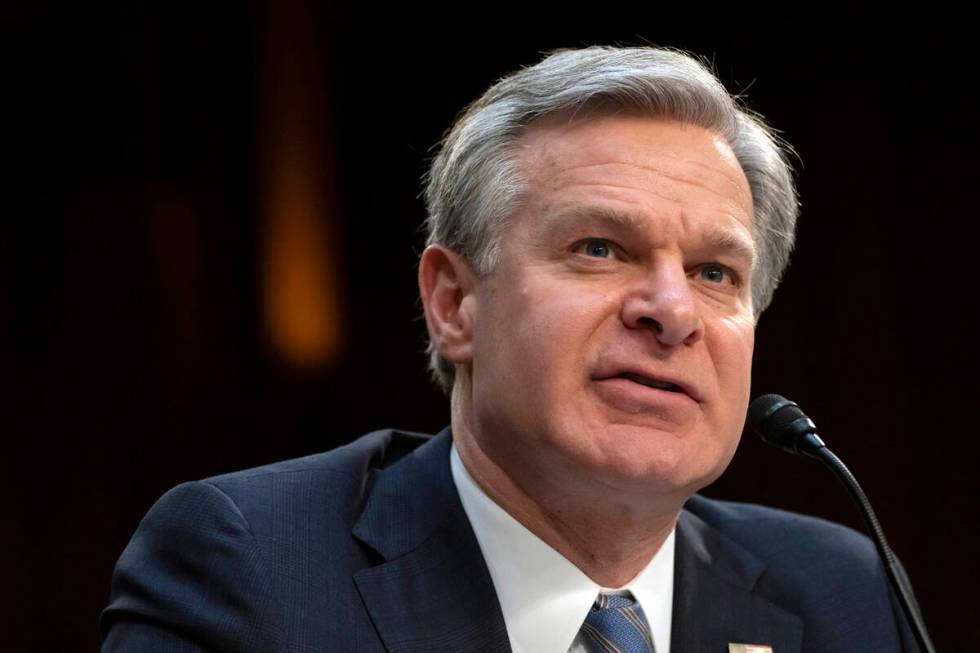 FBI Director Christopher Wray speaks during a hearing of the Senate Intelligence Committee on C ...