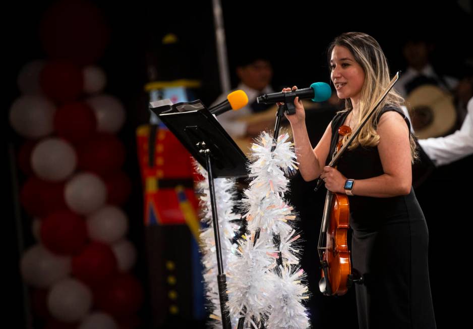 Elizabeth Mendez, director of the mariachi program at Cheyenne High School, speaks during the s ...