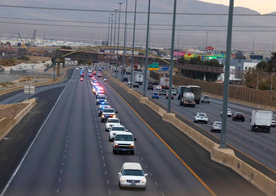 The hearse carrying the casket of Metropolitan Police officer Colton Pulsipher, 29, who died in ...