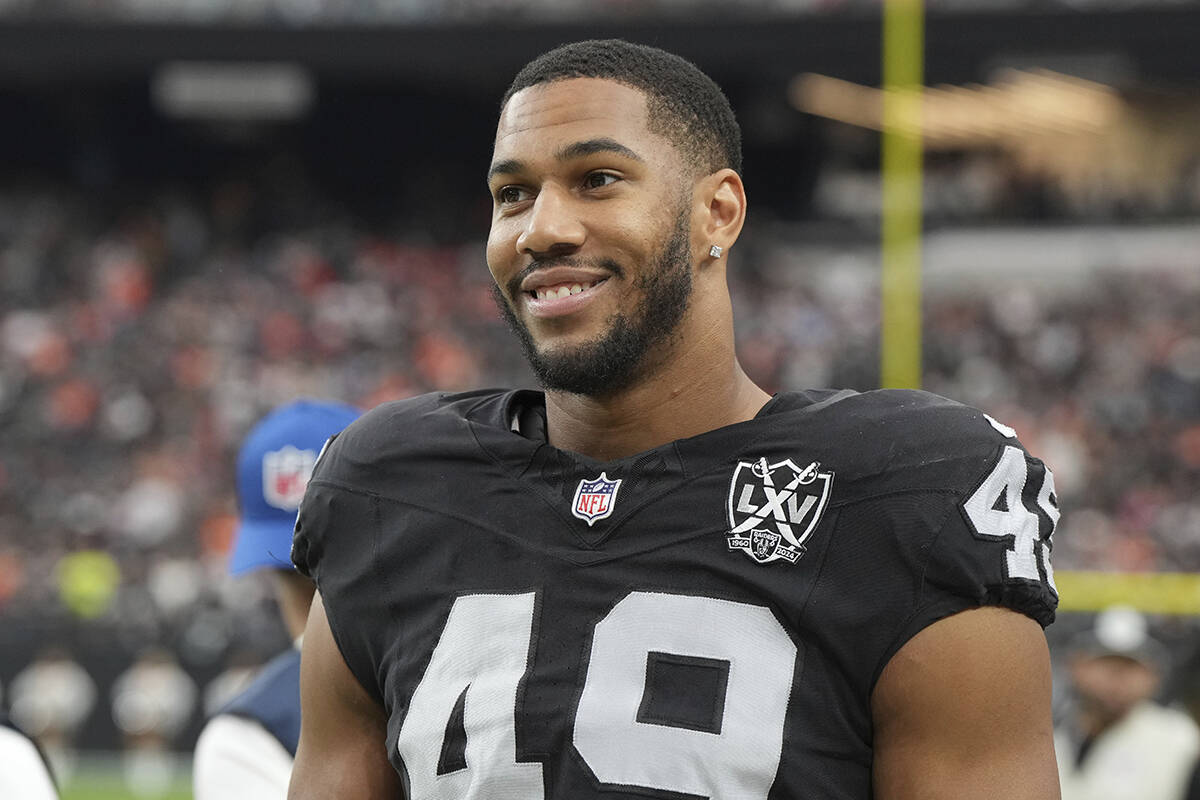 Las Vegas Raiders defensive end Charles Snowden (49) during the first half of an NFL football g ...