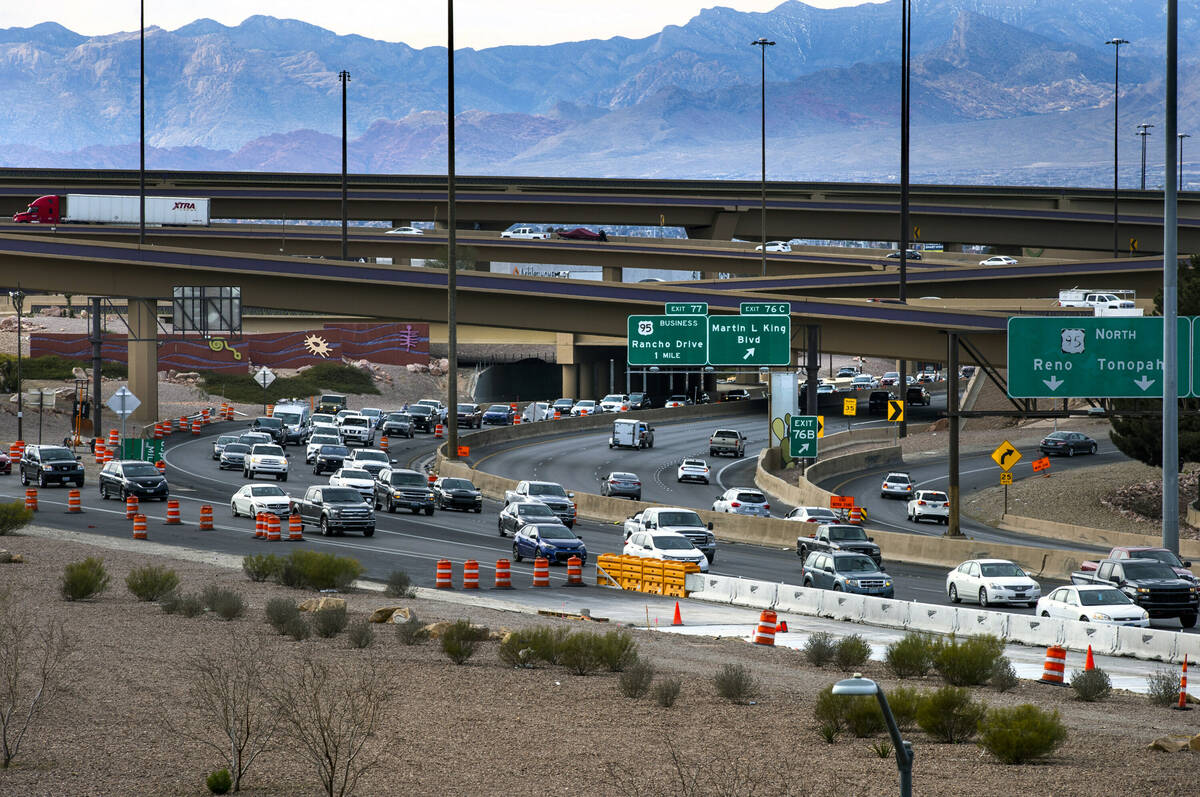 FILE - Motorists slowly merge into traffic on the U.S. 95 South near the North Casino Center Bo ...