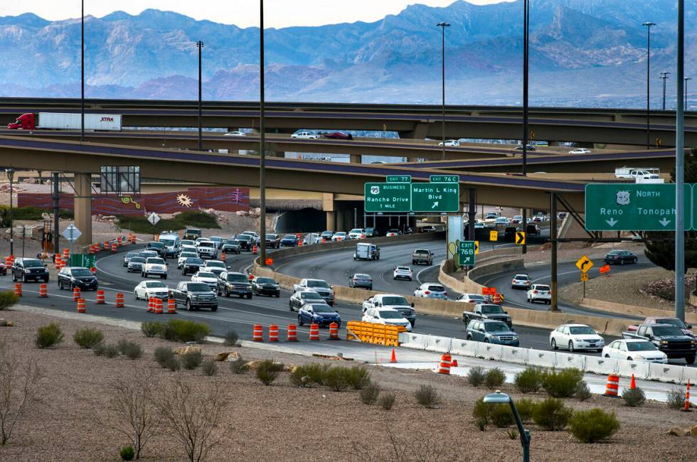 FILE - Motorists slowly merge into traffic on the U.S. 95 South near the North Casino Center Bo ...