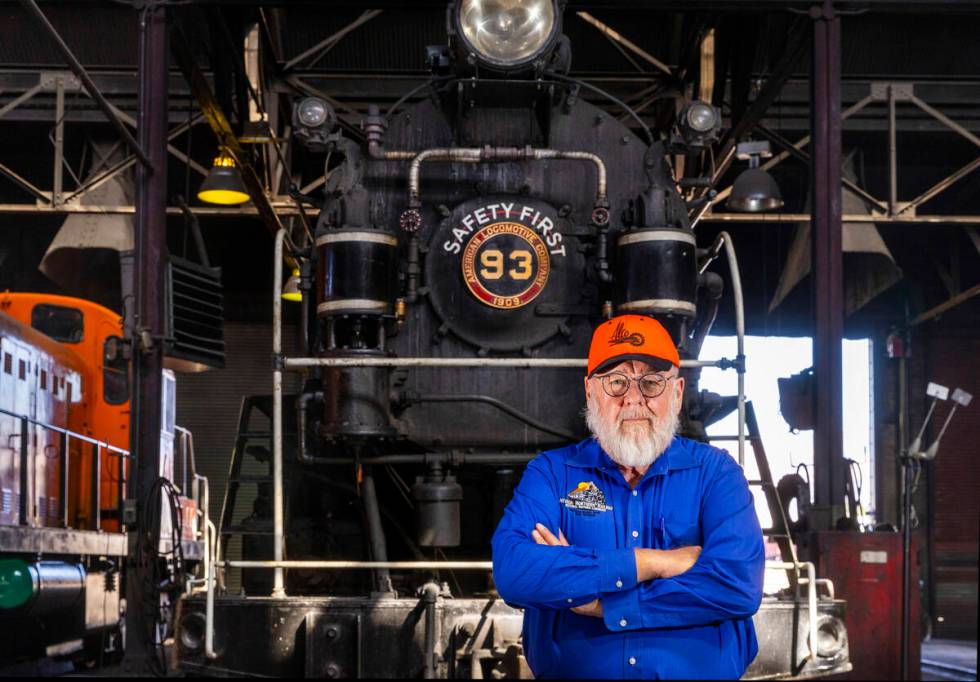 Mark Bassett, executive director at the Nevada Northern Railway Museum, stands near the steam l ...