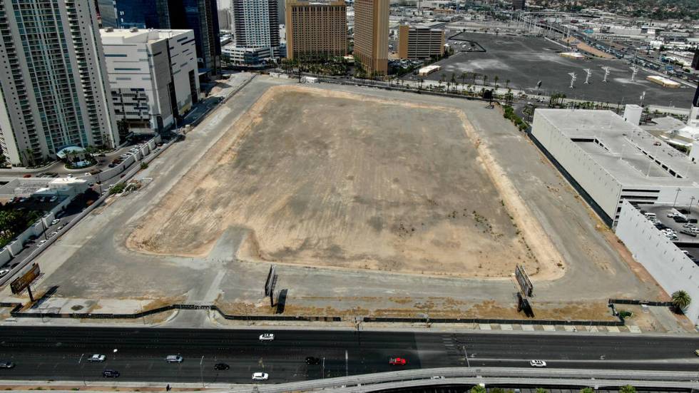 An aerial view of a vacant partially developed lot that was formerly Wet ’n’ Wild that was ...