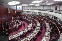 Members of the Nevada Assembly file out of chambers during the second day of the Nevada Legisla ...