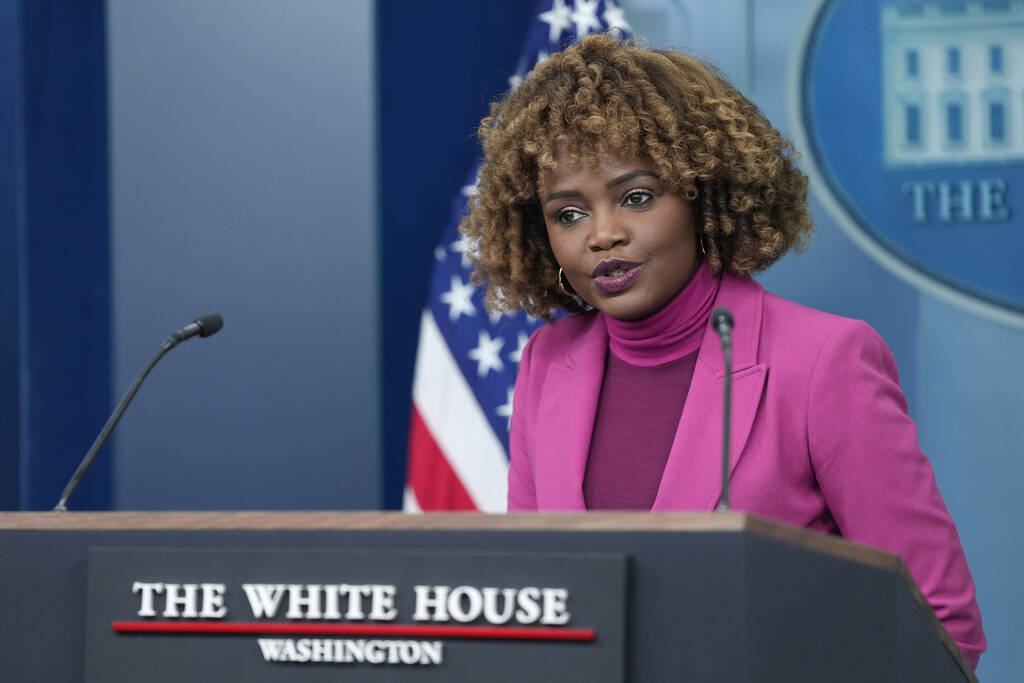 White House press secretary Karine Jean-Pierre speaks during the daily briefing at the White Ho ...