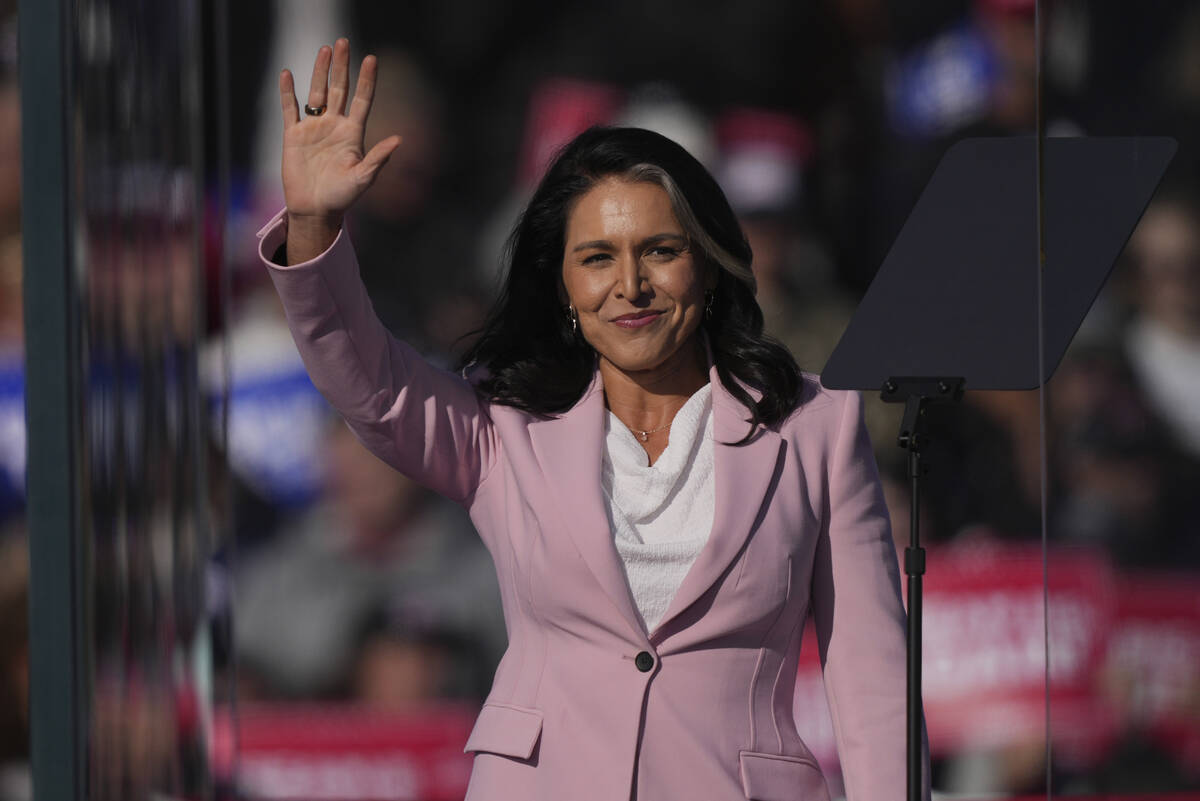 Tulsi Gabbard arrives to speak before Republican presidential nominee former President Donald T ...