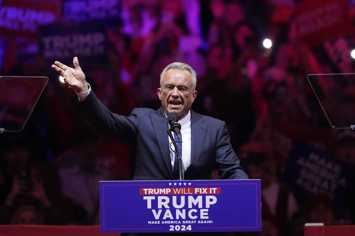 Robert Kennedy Jr., speaks before Republican presidential nominee former President Donald Trump ...