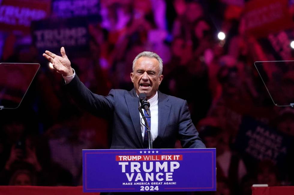 Robert Kennedy Jr., speaks before Republican presidential nominee former President Donald Trump ...