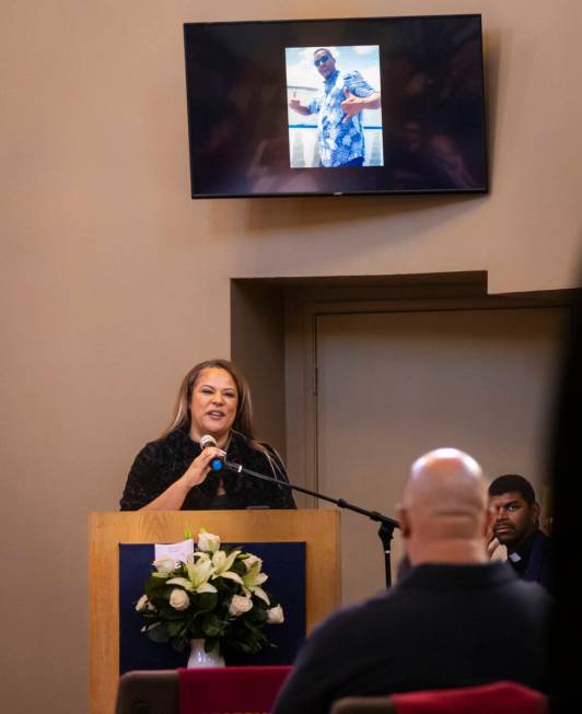 Rachael Gore reflects on her late partner Brandon Durham during the funeral service at Davis Fu ...