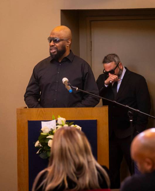 Treyvon Frederick speaks during the funeral service for his longtime friend Brandon Durham at D ...