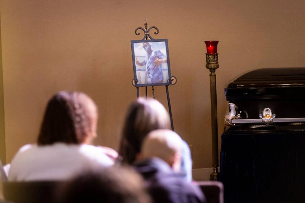 An image of Brandon Durham is displayed during the funeral service at Davis Funeral Home and Me ...