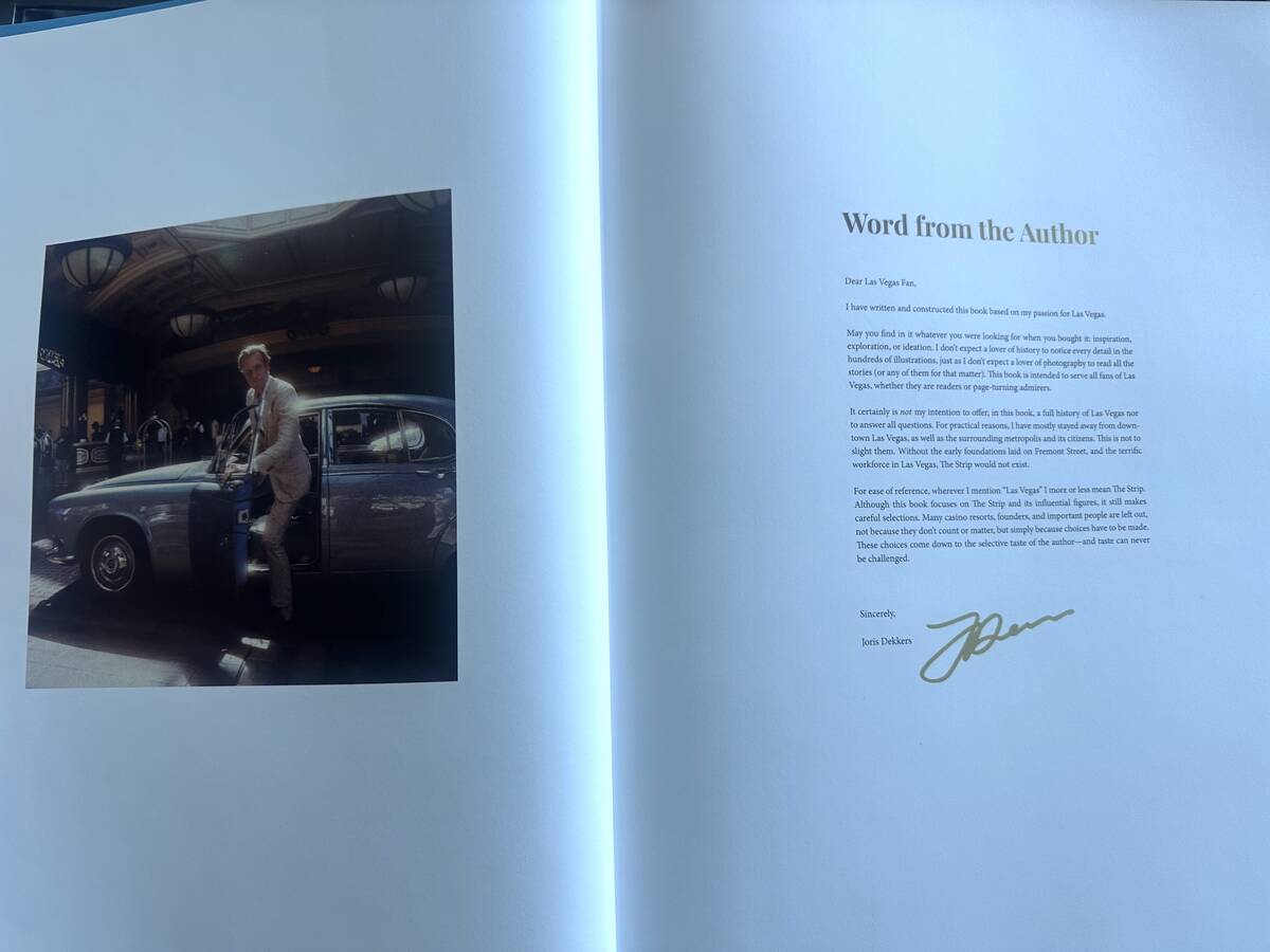 Joris Dekkers is shown alongside his author's note in "The Las Vegas Book," a 495-page, $500 bo ...