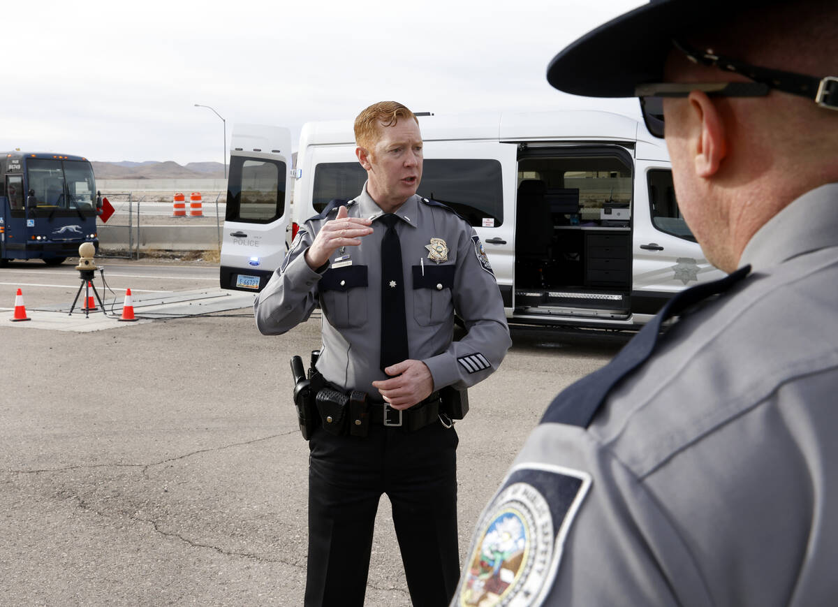 Lt. Tappan Cornmesser of the Nevada Highway Patrol speaks about the Thermal Imaging Van during ...