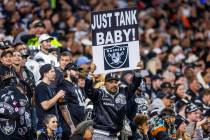 A Raiders fan makes his point known against the Atlanta Falcons during the first half of their ...