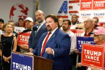 Nevada Republican Party Chairman Michael McDonald speaks as Clark County Republican Party Chair ...