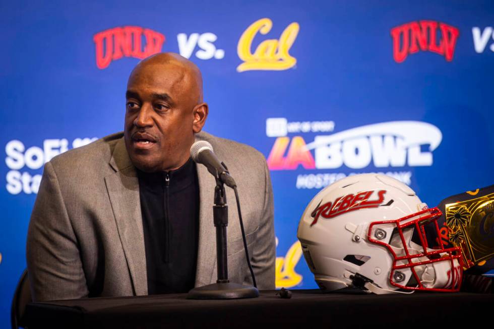 UNLV interim football coach Del Alexander speaks during a press conference ahead of the LA Bowl ...