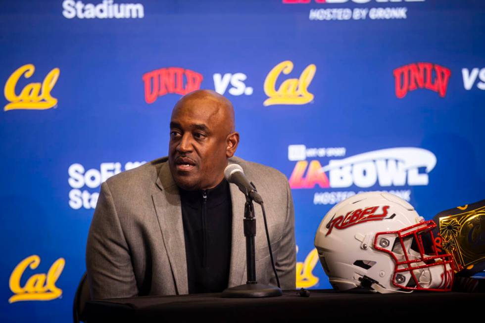 UNLV interim football coach Del Alexander speaks during a press conference ahead of the LA Bowl ...