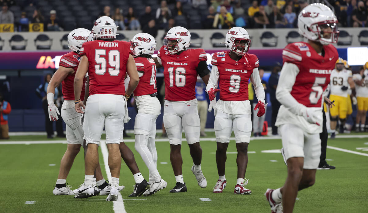 UNLV celebrates after a play against Cal during the first half of the LA Bowl NCAA college foot ...