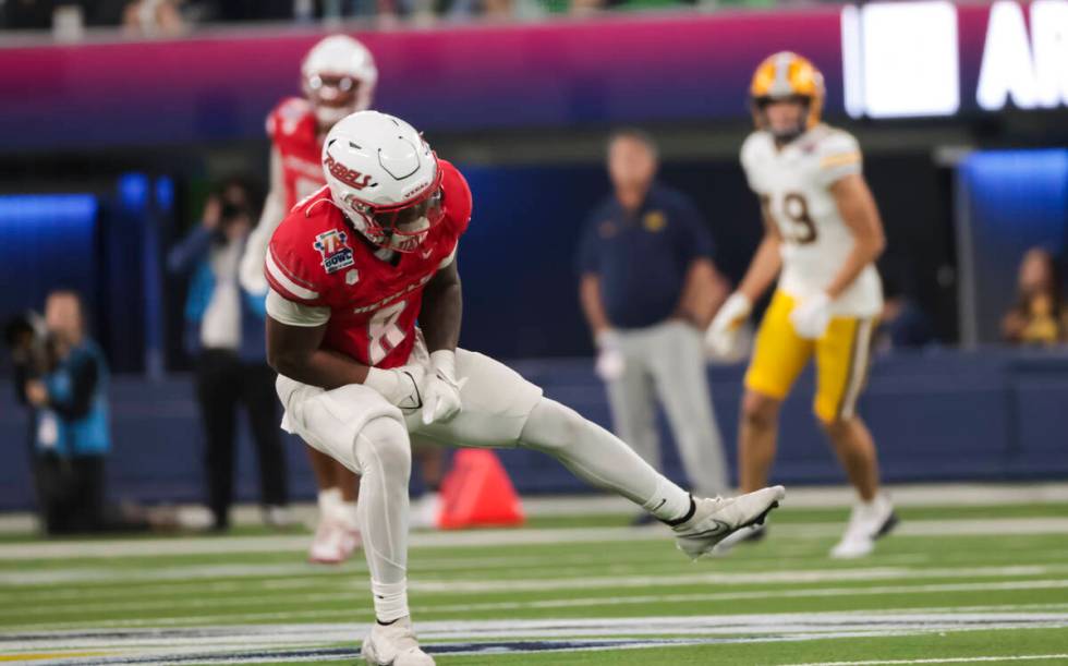 UNLV linebacker Marsel McDuffie (8) celebrates after a play against Cal during the second half ...