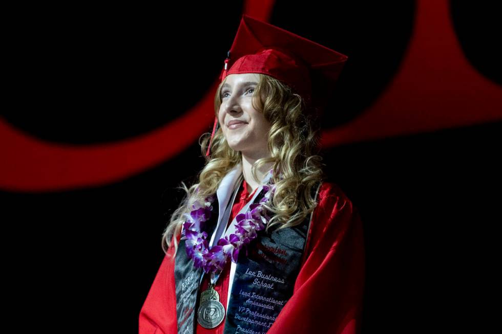 Student Commencement Speaker Katerina Koytcheva is introduced during the UNLV winter commenceme ...