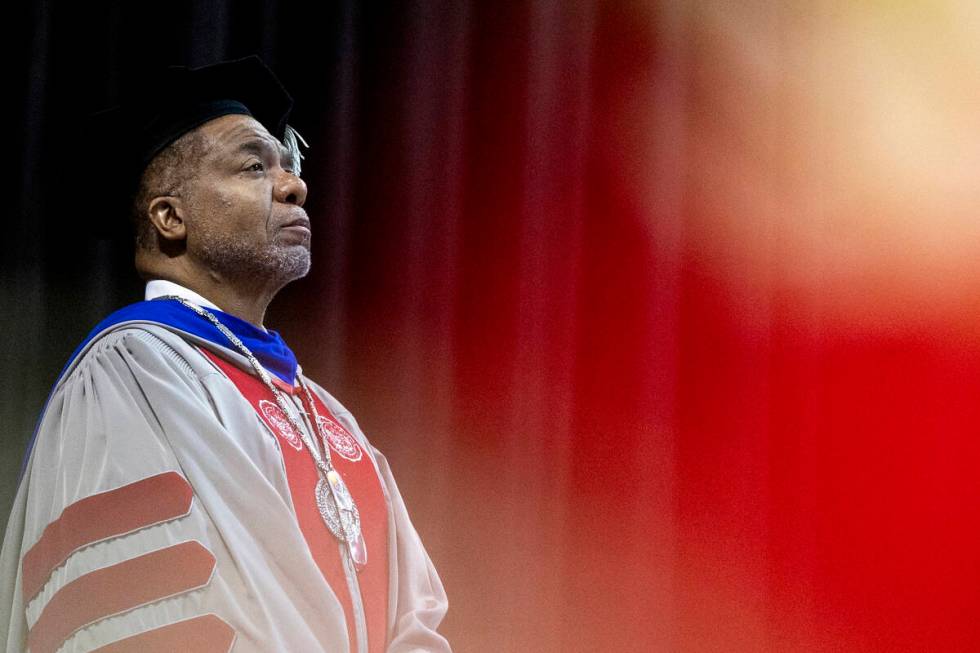 UNLV President Keith Whitfield listens during the UNLV winter commencement at the Thomas & ...