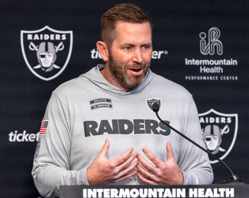 Raiders interim offensive coordinator Scott Turner addresses the media during a news conference ...