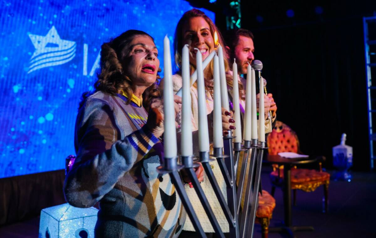 Las Vegas Mayor Shelley Berkley lights a menorah at an event hosted by the Israeli American Cou ...