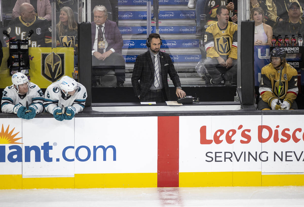 Color commentator Shane Hnidy reports between the team benches during the third period of the N ...