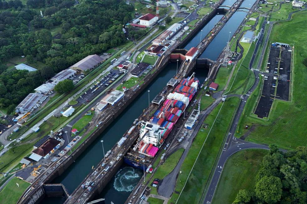 A cargo ship traverses the Agua Clara Locks of the Panama Canal in Colon, Panama, Sept. 2, 2024 ...