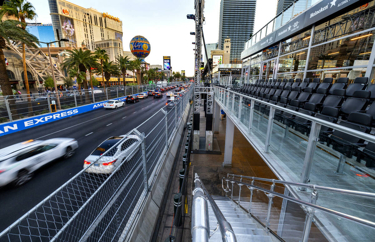 View from the second floor of the Bellagio Fountain Club preparing for the Formula 1 Las Vegas ...