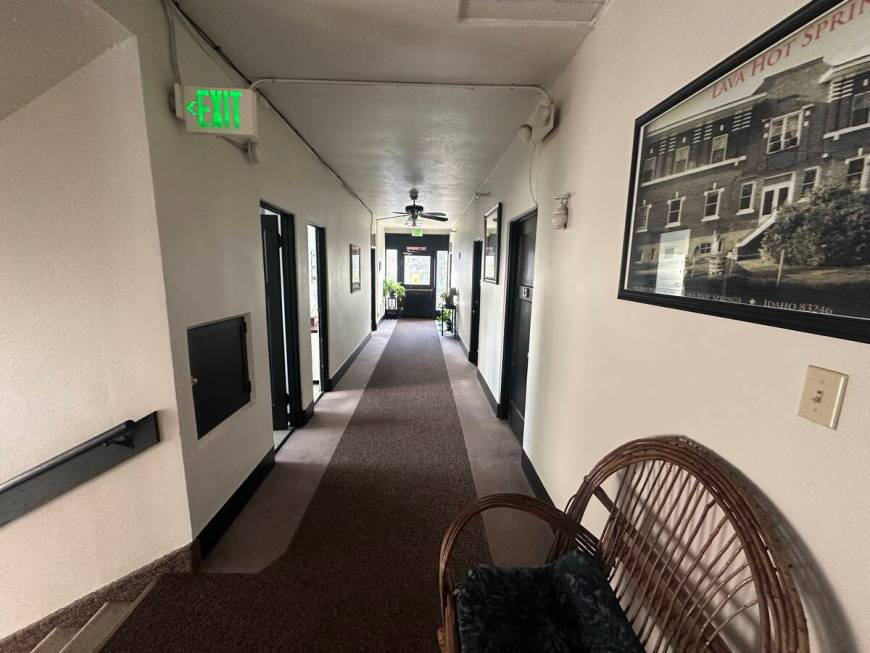 The upstairs hallway at Lava Hot Springs Inn is shown on Monday, Dec. 23, 2024. (John Katsilome ...