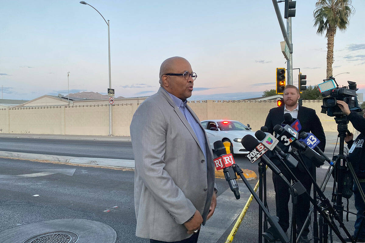 Captain Kurt McKenzie speaks to the media about the a shooting in the 3200 block of La Barca La ...