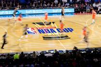 The Milwaukee Bucks and Oklahoma City Thunder compete during the second half of the NBA Cup tou ...