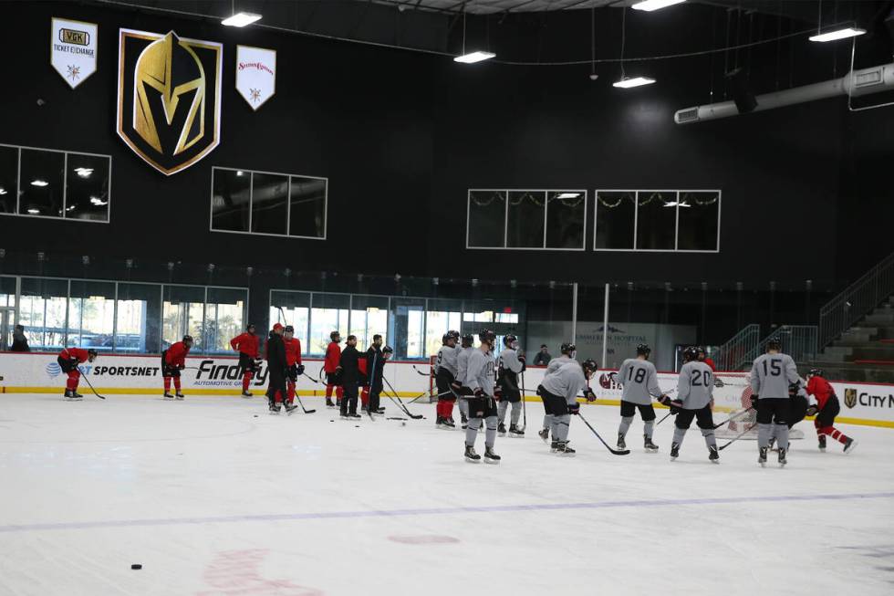 The UNLV hockey team practices at City National Arena in Las Vegas, Friday, Jan. 4, 2019. Erik ...